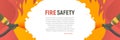 Fire safety vector web banner. Precautions the use of fire background template. Firefighters fights a fire cartoon flat Royalty Free Stock Photo