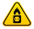 Fire safety warning sign, broken electrical outlet can cause fire Royalty Free Stock Photo