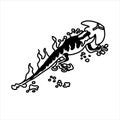 Fire salamander with flames in outline doodle style