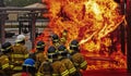 Fire School Training with live fire and fireman Royalty Free Stock Photo