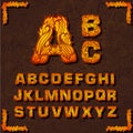 Fire set font alphabet text on a red background