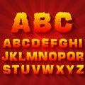 Fire set font alphabet text on a red background