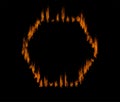 Fire, shape with orange flame on black background, inferno and power with mockup space. Heat, ignite and sparks burning