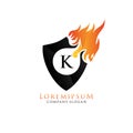 Fire shield K Letter Logo Royalty Free Stock Photo