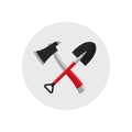 Fire shovel and ax. Single silhouette fire equipment icon. Vector illustration. Flat style. Royalty Free Stock Photo