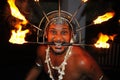 Fire show. Fakir takes a risky trick with burning torches in Galle Royalty Free Stock Photo