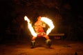 Fire show in famous Hina cave, blurred motion, Oholei beach, Ton