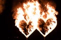 Fire show. Fiery hearts. Wedding, show program. Royalty Free Stock Photo