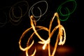 Fire Show Fiery Motion. Night Performance Abstract Drawing.