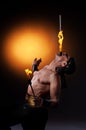 Fire show with torches Royalty Free Stock Photo