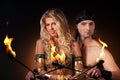 Fire show with torches Royalty Free Stock Photo