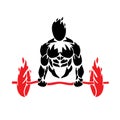 Fire silhouette bodybilder with fire barbell