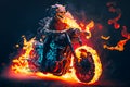 Fire skeleton rider on motorcycle scary ghost bike, generative AI