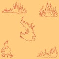 Fire. Sketch by hand. Pencil drawing by hand. Vector image. The image is thin lines. Vintage