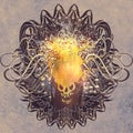 Fire Skull On Graphic Background With Grunge