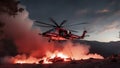fire in the sky A tragic scene with an Apache helicopter crashing on a mountain. The helicopter is red and white,