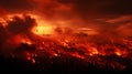 Fire and smoke in the forest at sunset. Firefighters extinguish a fire.