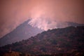 Fire and smoke in the mountains of California. Forest fires. Air Pollution. Toxic smoke. Fires in the United States Royalty Free Stock Photo