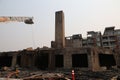 Fire and smoke ruins the rooftops of construction buildings Royalty Free Stock Photo