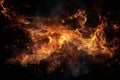 Fire, smoke and sparks isolated on black background, abstract burning flame pattern at night. Concept of texture, nature, Royalty Free Stock Photo