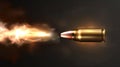 Fire and smoke trail after a bullet is shot - realistic modern illustration of metal ammo flying to the target. Gun Royalty Free Stock Photo