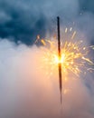 Fire sparkler in dense smoke, abstract Christmas firework background Royalty Free Stock Photo