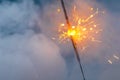 Fire sparkler in dense smoke, abstract Christmas firework background Royalty Free Stock Photo