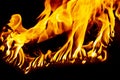 Fire and sparks, from a campfire on a dark night background, front and background blurred Royalty Free Stock Photo