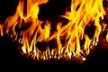 Fire and sparks, from a campfire on a dark night background, front and background blurred Royalty Free Stock Photo