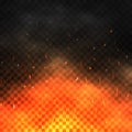 Fire sparks flying up. Realistic fire and smoke. Glowing particles on a transparent background. Bonfire with red and Royalty Free Stock Photo