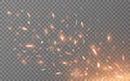 Fire sparks isolated on light transparent background. Burning particles flying up. Realistic lighting effect. Bright Royalty Free Stock Photo