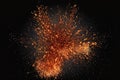 Fire sparks particles with flames isolated on black background. Very high resolution Royalty Free Stock Photo