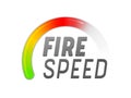 Fire Speed Banner, Sport Rally Label, Motor Cross Isolated Icon with Speedometer and Typography on White Background