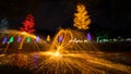 Fire spinning from steel wool Royalty Free Stock Photo
