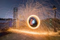 Fire spinning from Steel Wool Royalty Free Stock Photo
