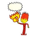 fire spirit cartoon with speech bubble