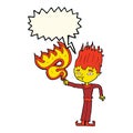 fire spirit cartoon with speech bubble