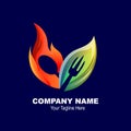 Fire spoon mark restaurant abstract corn gradient style business logo Royalty Free Stock Photo