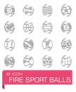 Fire sport balls icon set Royalty Free Stock Photo
