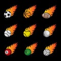 Fire Sport Balls Vector Template Set Royalty Free Stock Photo