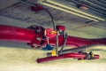 Fire sprinkler and red pipe ( Filtered image processed vintage Royalty Free Stock Photo