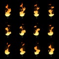 Fire sprite sheet. Cartoon vector flame game animation