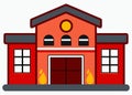 Fire station building icon with red brick design and large garage doors featuring windows and decorative elements Royalty Free Stock Photo