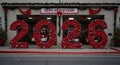 Fire station displays 2026 made from red hoses Royalty Free Stock Photo