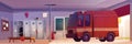 Fire station garage with red truck illustration