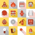Fire Station Long Shadow Flat Icons