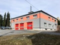 Fire station in Senov with three doors for firetrucks Royalty Free Stock Photo