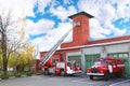 Fire station, two red fire truck Royalty Free Stock Photo