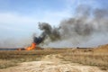 Fire in the steppe. Burning dry reeds Royalty Free Stock Photo