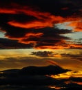 Fire sunset, dusk, evening Looking toward Bear Mountain. Royalty Free Stock Photo